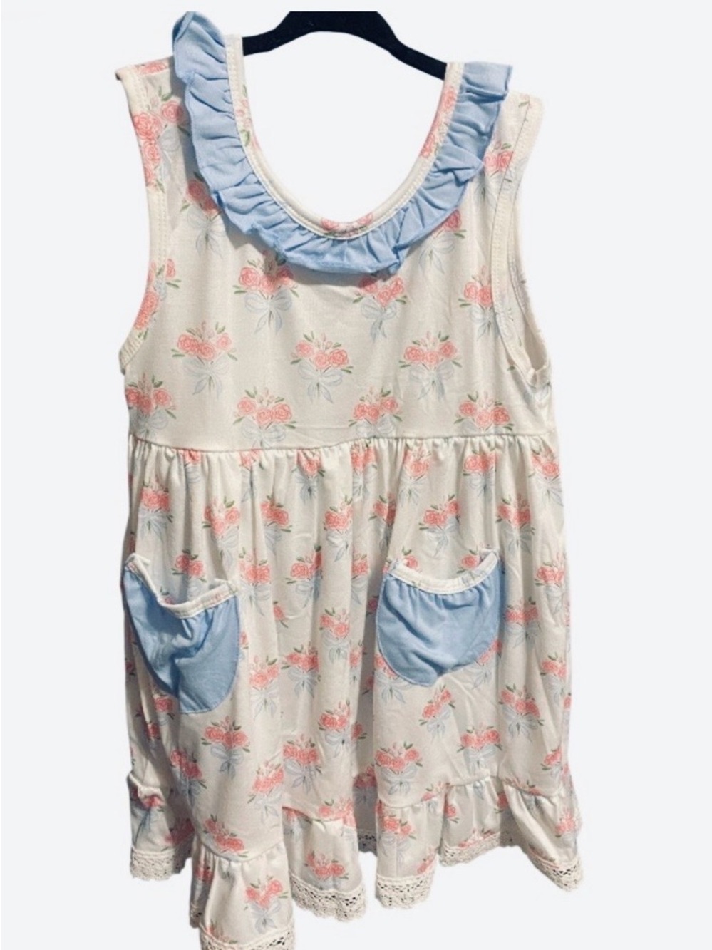 Abby & Evie Floral Ruffle Pocket Two Pc Set with Riffled Shorts NWT Size 7